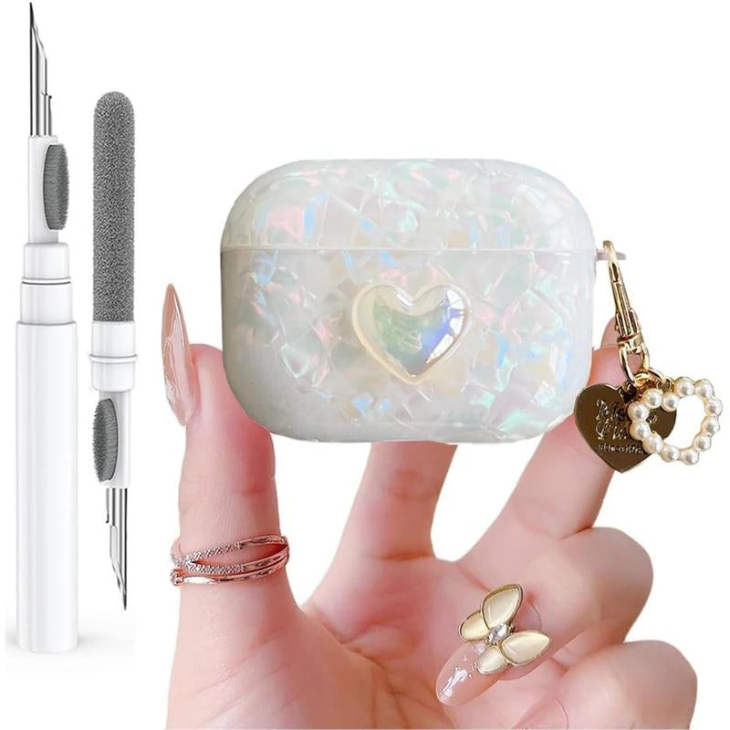 For Cute Glitter Airpods Pro 2Nd/1St Generation Case with Ner Pen, Shell Pattern Airpods Ipod Pro 2 Gen Cover Protective Girl Women with Luxury 2023/2022/2019 - Pink