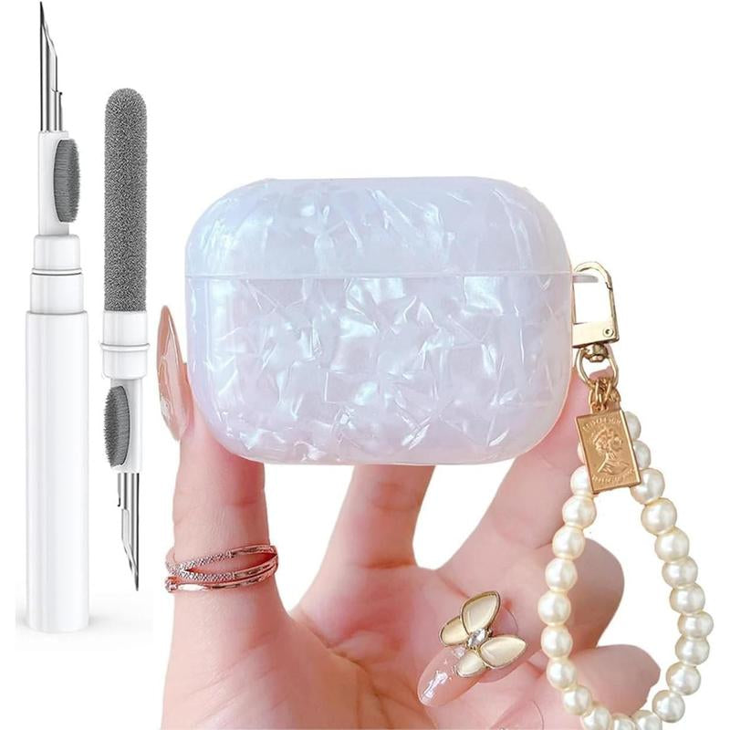 For Cute Glitter Airpods Pro 2Nd/1St Generation Case with Ner Pen, Shell Pattern Airpods Ipod Pro 2 Gen Cover Protective Girl Women with Luxury 2023/2022/2019 - Pink