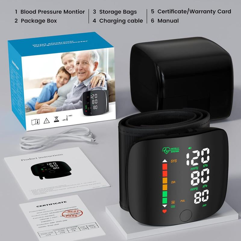 Wrist Blood Pressure Monitor Led Display, Touch Screen Wrist Blood Pressure Cuff 99X2 Reading Memory Wrist Bp Monitor with Carrying Case(Black) Health Monitoring Adjustable Healthcare Kit Portable