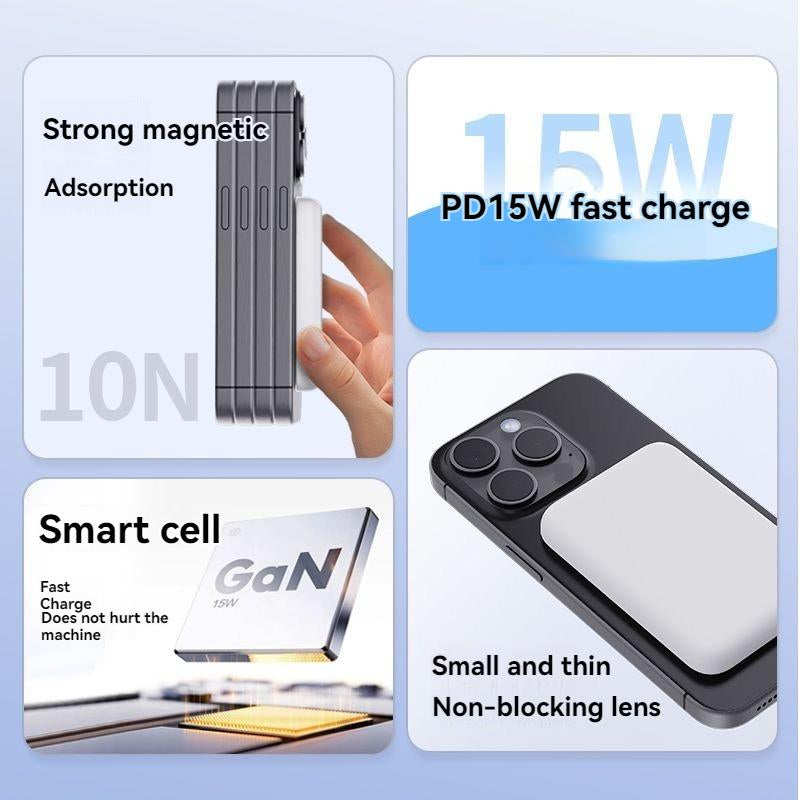 Suitable for Magsafe Battery Pack, 3-In-1 Portable Charger with Data Cable, Magnetic 10000Mah Portable Power Bank for Fast Charging, Ultra-Thin Travel Battery Pack, Compatible with Iphone 16/15/14/13/12