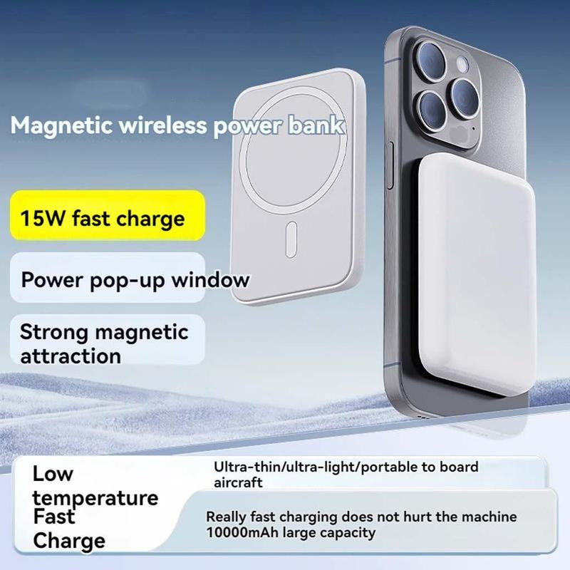 Suitable for Magsafe Battery Pack, 3-In-1 Portable Charger with Data Cable, Magnetic 10000Mah Portable Power Bank for Fast Charging, Ultra-Thin Travel Battery Pack, Compatible with Iphone 16/15/14/13/12