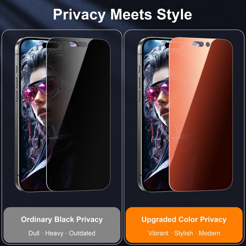 Iphone 17 Pro Max Colorful Privacy Screen Protector 2x – Gradient Anti-Spy Tempered Glass, Military-Grade 9H Hardness, Anti-Scratch, Shatterproof, Flawless Fit Tray