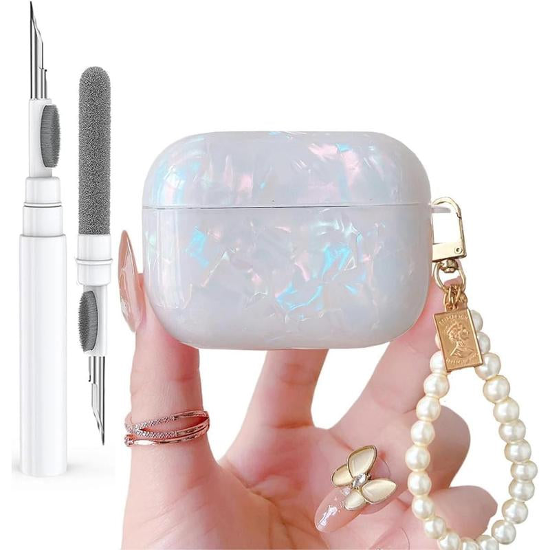 For Cute Glitter Airpods Pro 2Nd/1St Generation Case with Ner Pen, Shell Pattern Airpods Ipod Pro 2 Gen Cover Protective Girl Women with Luxury 2023/2022/2019 - Pink