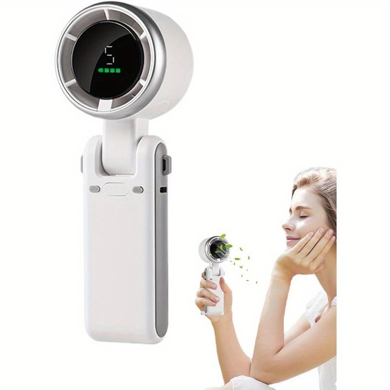 Portable Handheld Mini Fan, Long Battery Life Foldable Powerful Wind Turbine Fan, USB Rechargeable Personal Fan, 5-Speed Wind Speed, Digital Display, Suitable for Women Men Travelling Camping Outdoor (Black) Cooling Fast Bottle Water