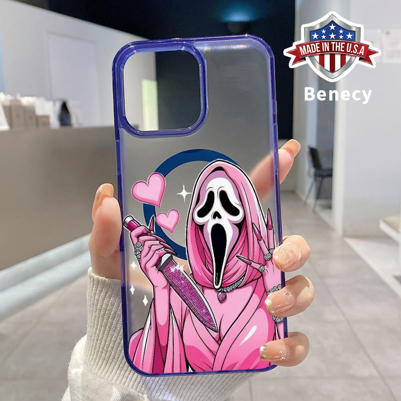 Magnetic Phone Case Supports Wireless Charging for Iphone 16 Pro Max 15 plus 14 13 12 11 XS XR E Halloween Pink Horror Love Pattern Shockproof Soft Silicone Transparent Cover Cellphone Protective