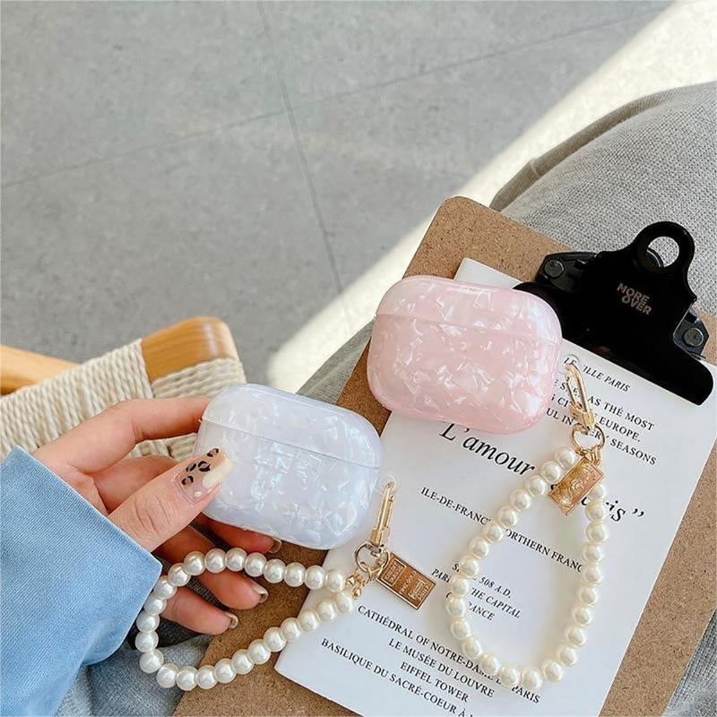 For Cute Glitter Airpods Pro 2Nd/1St Generation Case with Ner Pen, Shell Pattern Airpods Ipod Pro 2 Gen Cover Protective Girl Women with Luxury 2023/2022/2019 - Pink
