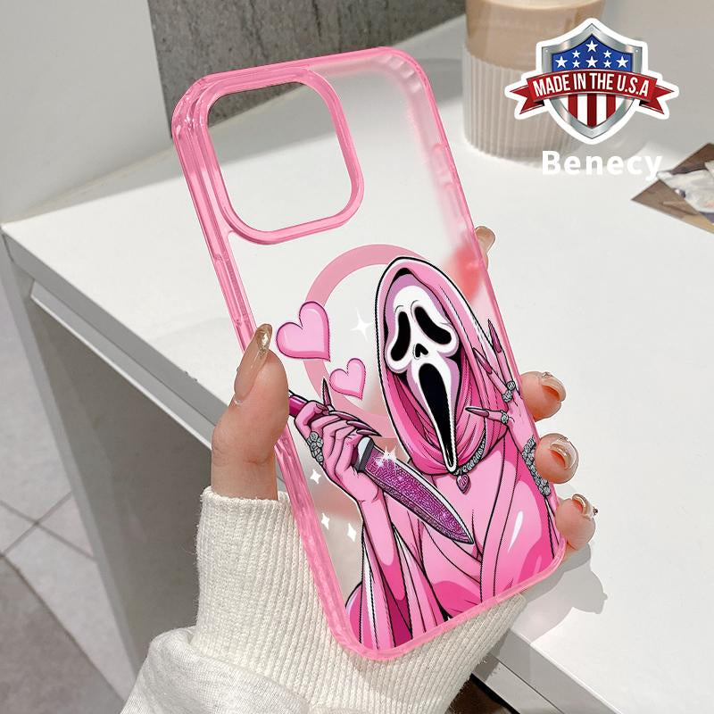 Magnetic Phone Case Supports Wireless Charging for Iphone 16 Pro Max 15 plus 14 13 12 11 XS XR E Halloween Pink Horror Love Pattern Shockproof Soft Silicone Transparent Cover Cellphone Protective