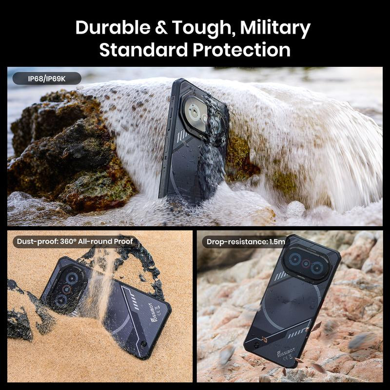 FOSSIBOT F114 Rugged Phone 6.67" HD 12GB +128GB/TF 1TB Android 15 Gaming Rugged Smartphone Octa Core 50MP Main Camera 5000 Mah Battery IP68/IP69K Waterproof Phone,Triple Slot/Nfc/Face ID/GPS(NOT Compatible with At&T,Cricket,Verizon)
