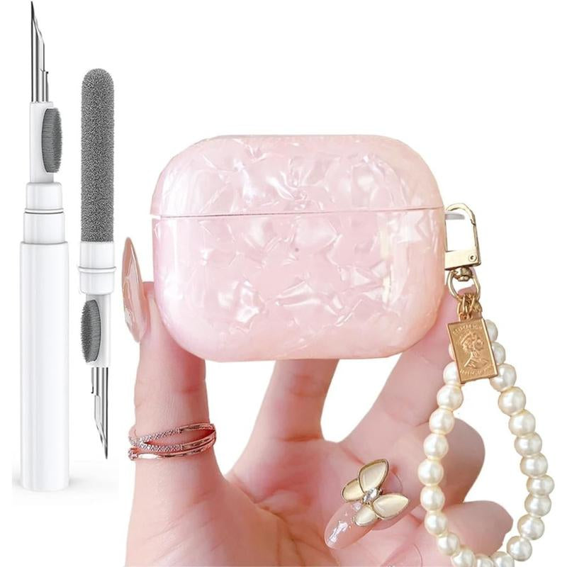 For Cute Glitter Airpods Pro 2Nd/1St Generation Case with Ner Pen, Shell Pattern Airpods Ipod Pro 2 Gen Cover Protective Girl Women with Luxury 2023/2022/2019 - Pink