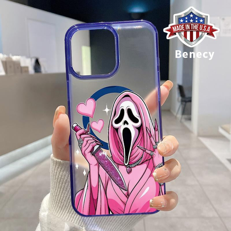 Magnetic Phone Case Supports Wireless Charging for Iphone 16 Pro Max 15 plus 14 13 12 11 XS XR E Halloween Pink Horror Love Pattern Shockproof Soft Silicone Transparent Cover Cellphone Protective