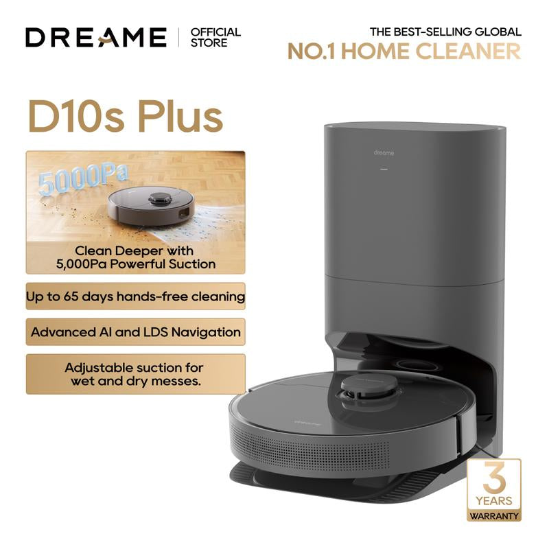 DREAME D10S plus Robot Vacuum and Mop Combo, Self-Emptying for up to 65 Days, 5,000Pa Suction Power, Advanced AI and Lidar Navigation, 280-Min Runtime, Compatible with Alexa, Ideal for Pet Hair House Cleaning Tools