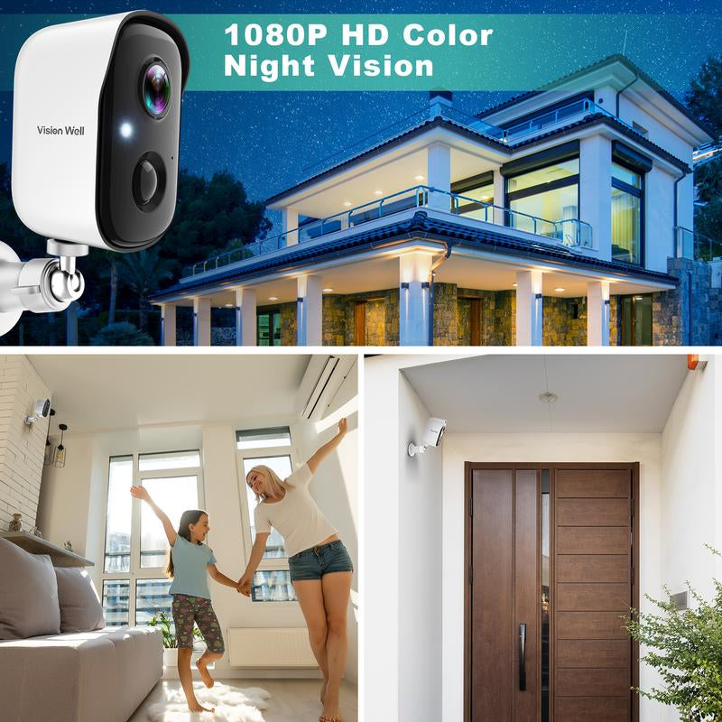 Vision Well Solar Powered Wireless Security Cameras for Home Outdoor , 1080P HD Clear Picture Wifi Security with Spotlight and Two-Way Audio，Eesy to Install