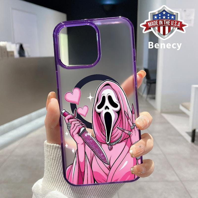 Magnetic Phone Case Supports Wireless Charging for Iphone 16 Pro Max 15 plus 14 13 12 11 XS XR E Halloween Pink Horror Love Pattern Shockproof Soft Silicone Transparent Cover Cellphone Protective