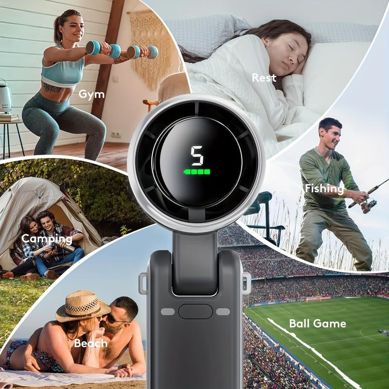 Portable Handheld Mini Fan, Long Battery Life Foldable Powerful Wind Turbine Fan, USB Rechargeable Personal Fan, 5-Speed Wind Speed, Digital Display, Suitable for Women Men Travelling Camping Outdoor (Black) Cooling Fast Bottle Water