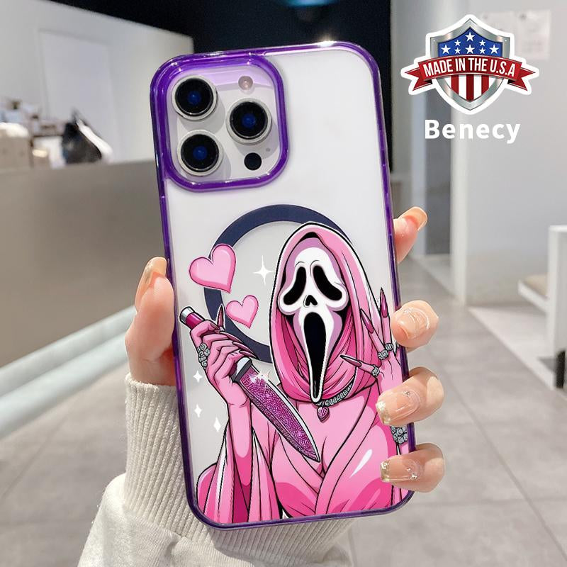 Magnetic Phone Case Supports Wireless Charging for Iphone 16 Pro Max 15 plus 14 13 12 11 XS XR E Halloween Pink Horror Love Pattern Shockproof Soft Silicone Transparent Cover Cellphone Protective