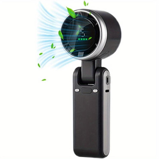 Portable Handheld Mini Fan, Long Battery Life Foldable Powerful Wind Turbine Fan, USB Rechargeable Personal Fan, 5-Speed Wind Speed, Digital Display, Suitable for Women Men Travelling Camping Outdoor (Black) Cooling Fast Bottle Water