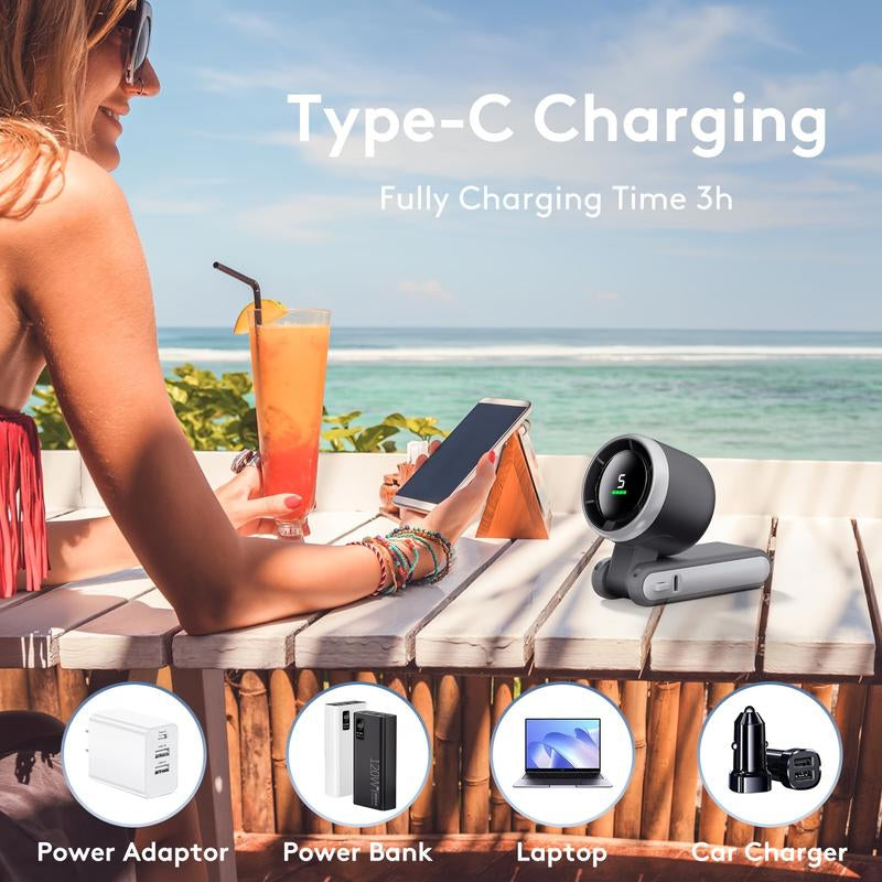 Portable Handheld Mini Fan, Long Battery Life Foldable Powerful Wind Turbine Fan, USB Rechargeable Personal Fan, 5-Speed Wind Speed, Digital Display, Suitable for Women Men Travelling Camping Outdoor (Black) Cooling Fast Bottle Water