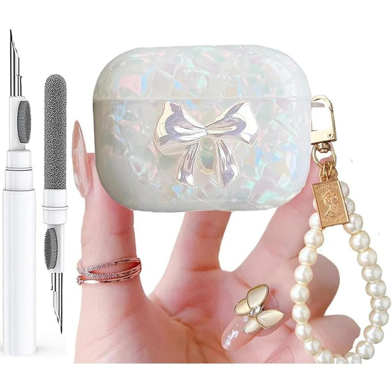 For Cute Glitter Airpods Pro 2Nd/1St Generation Case with Ner Pen, Shell Pattern Airpods Ipod Pro 2 Gen Cover Protective Girl Women with Luxury 2023/2022/2019 - Pink