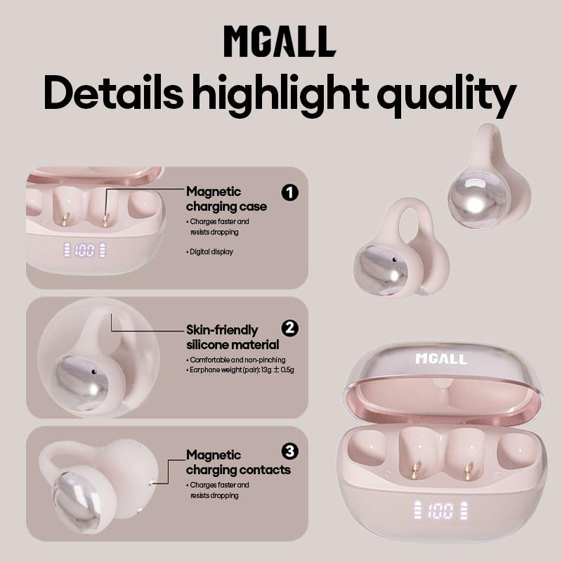 MGALL C11 Clip-On Wireless Headphones with 2025 Bluetooth 6.0 for Fast, Stable Connection & Low Power Use, Cloud-Like Comfort & Premium Sound, IPX5 Waterproof Audio Earbuds for Music, Calls & Sports