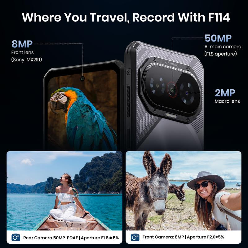FOSSIBOT F114 Rugged Phone 6.67" HD 12GB +128GB/TF 1TB Android 15 Gaming Rugged Smartphone Octa Core 50MP Main Camera 5000 Mah Battery IP68/IP69K Waterproof Phone,Triple Slot/Nfc/Face ID/GPS(NOT Compatible with At&T,Cricket,Verizon)