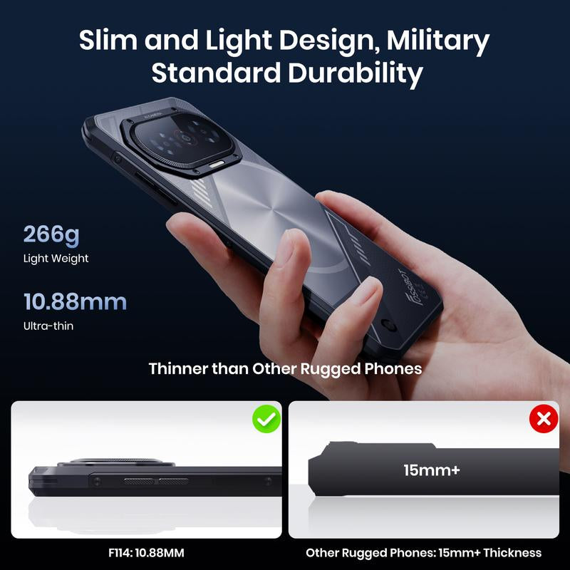 FOSSIBOT F114 Rugged Phone 6.67" HD 12GB +128GB/TF 1TB Android 15 Gaming Rugged Smartphone Octa Core 50MP Main Camera 5000 Mah Battery IP68/IP69K Waterproof Phone,Triple Slot/Nfc/Face ID/GPS(NOT Compatible with At&T,Cricket,Verizon)
