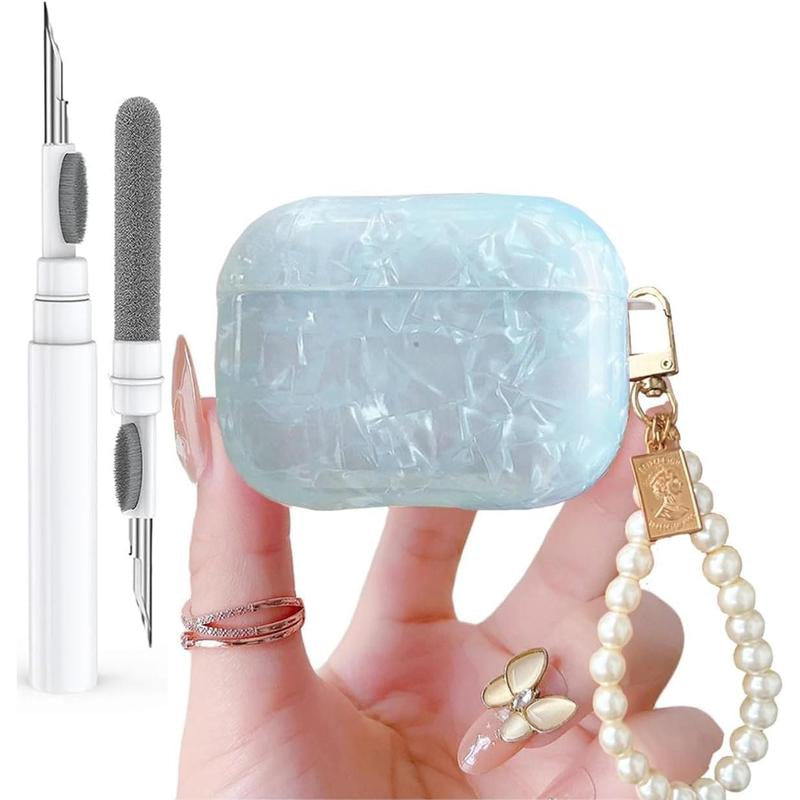 For Cute Glitter Airpods Pro 2Nd/1St Generation Case with Ner Pen, Shell Pattern Airpods Ipod Pro 2 Gen Cover Protective Girl Women with Luxury 2023/2022/2019 - Pink