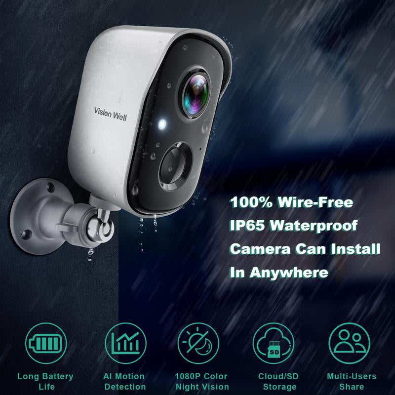 Vision Well Solar Powered Wireless Security Cameras for Home Outdoor , 1080P HD Clear Picture Wifi Security with Spotlight and Two-Way Audio，Eesy to Install
