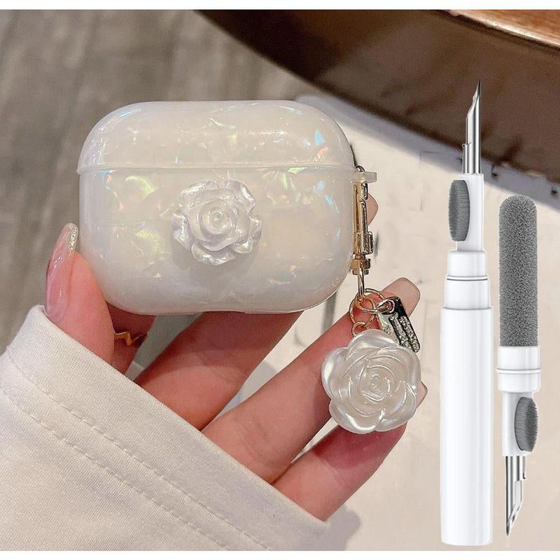 For Cute Glitter Airpods Pro 2Nd/1St Generation Case with Ner Pen, Shell Pattern Airpods Ipod Pro 2 Gen Cover Protective Girl Women with Luxury 2023/2022/2019 - Pink