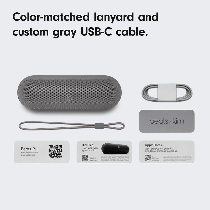 Beats Pill X Kim Kardashian - Wireless Bluetooth Speaker and Portable Charger via USB-C - up to 24 Hours Battery Life, IP67 Water Resistant, Apple & Android Compatible, Built-In Mic – Light Gray Audio