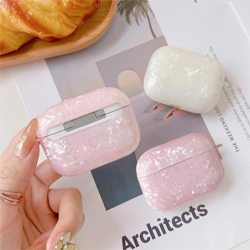 For Cute Glitter Airpods Pro 2Nd/1St Generation Case with Ner Pen, Shell Pattern Airpods Ipod Pro 2 Gen Cover Protective Girl Women with Luxury 2023/2022/2019 - Pink