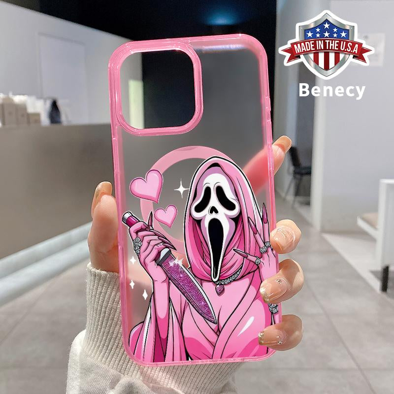 Magnetic Phone Case Supports Wireless Charging for Iphone 16 Pro Max 15 plus 14 13 12 11 XS XR E Halloween Pink Horror Love Pattern Shockproof Soft Silicone Transparent Cover Cellphone Protective