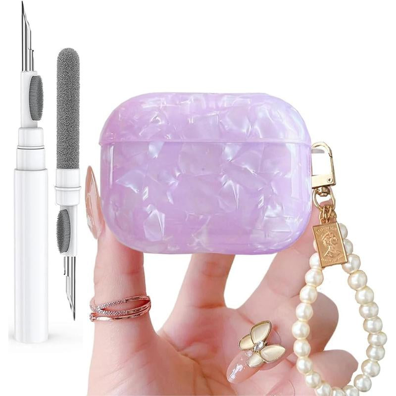 For Cute Glitter Airpods Pro 2Nd/1St Generation Case with Ner Pen, Shell Pattern Airpods Ipod Pro 2 Gen Cover Protective Girl Women with Luxury 2023/2022/2019 - Pink