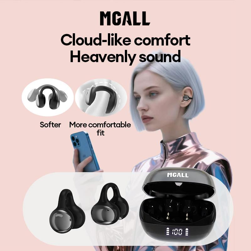 MGALL C11 Clip-On Wireless Headphones with 2025 Bluetooth 6.0 for Fast, Stable Connection & Low Power Use, Cloud-Like Comfort & Premium Sound, IPX5 Waterproof Audio Earbuds for Music, Calls & Sports