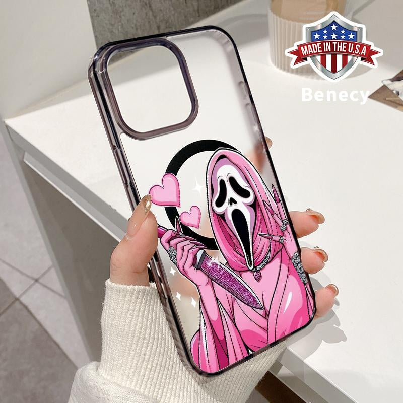 Magnetic Phone Case Supports Wireless Charging for Iphone 16 Pro Max 15 plus 14 13 12 11 XS XR E Halloween Pink Horror Love Pattern Shockproof Soft Silicone Transparent Cover Cellphone Protective
