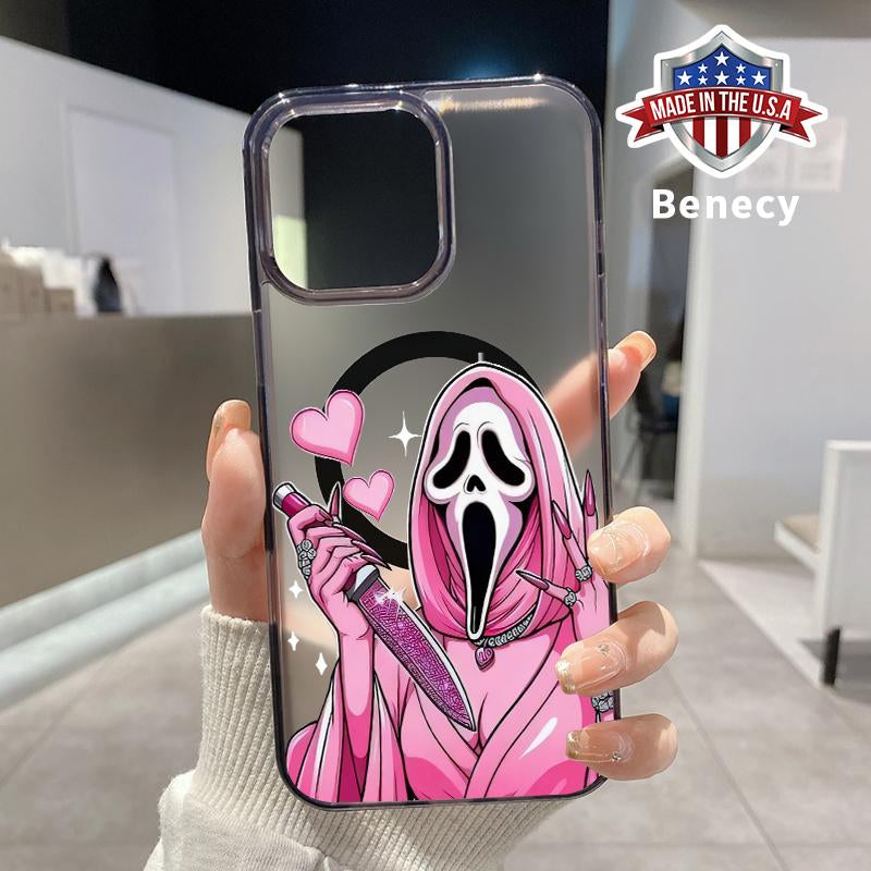Magnetic Phone Case Supports Wireless Charging for Iphone 16 Pro Max 15 plus 14 13 12 11 XS XR E Halloween Pink Horror Love Pattern Shockproof Soft Silicone Transparent Cover Cellphone Protective