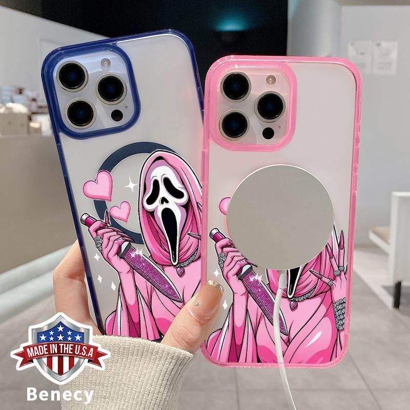 Magnetic Phone Case Supports Wireless Charging for Iphone 16 Pro Max 15 plus 14 13 12 11 XS XR E Halloween Pink Horror Love Pattern Shockproof Soft Silicone Transparent Cover Cellphone Protective